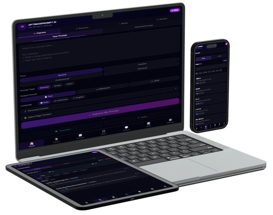Tampilan OPTIMASIPROMPT ID Extension di laptop, tablet, dan smartphone