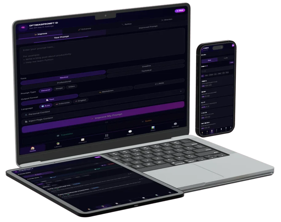 Tampilan OPTIMASIPROMPT ID Extension di laptop, tablet, dan smartphone