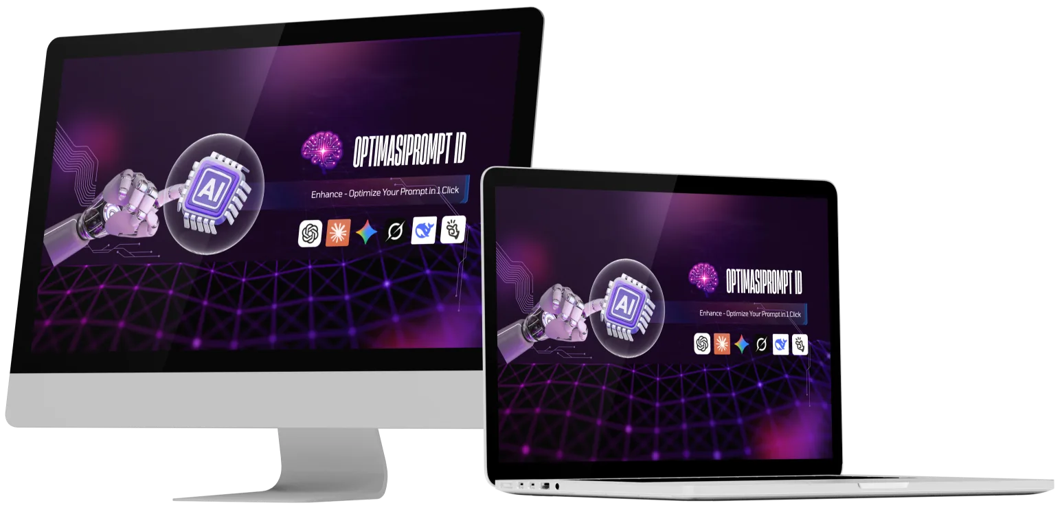 Mockup OPTIMASIPROMPT ID di desktop dan laptop